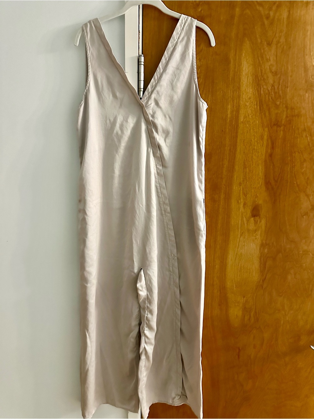 lunya Sleeveless washable Silk V-Neck jumpsuit in silver gray